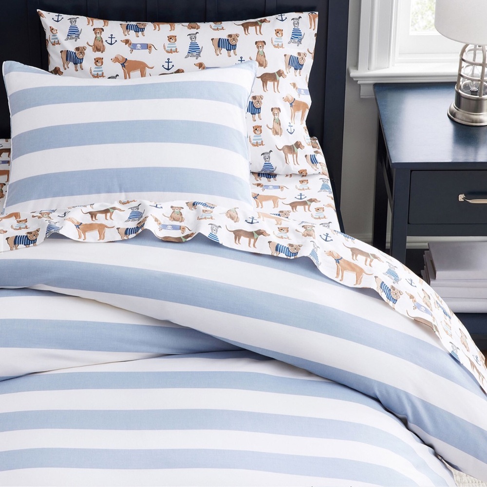 Pottery Barn Kids Blue and White Striped Bedding 2 Set $50.00 for both sets